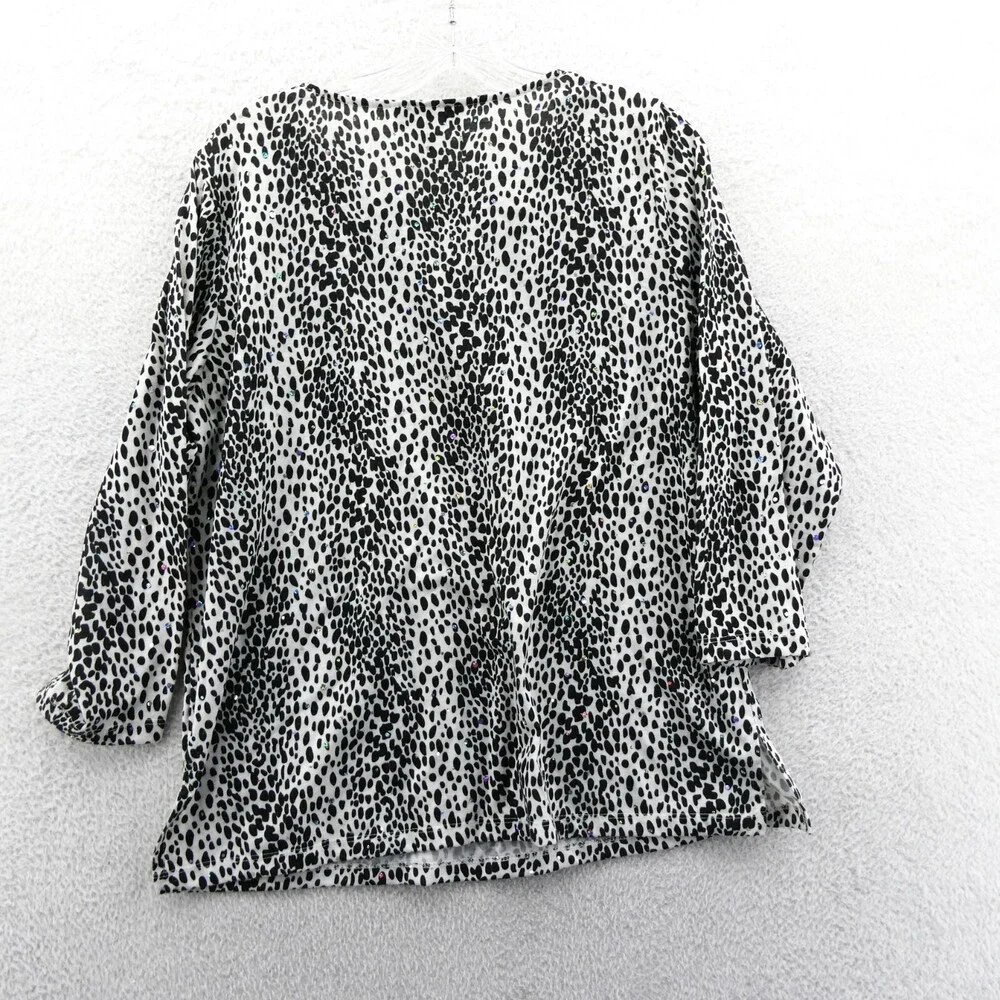 Cathy Daniels Sweater Large Womens Black White Spotted Tight Knit Long‎ Sleeve